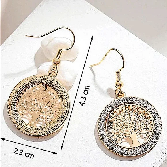 18K GOLD PLATED TREE OF LIFE BRACELET AND NECKLES EARRINGS BUNDLE - Picture 6 of 10